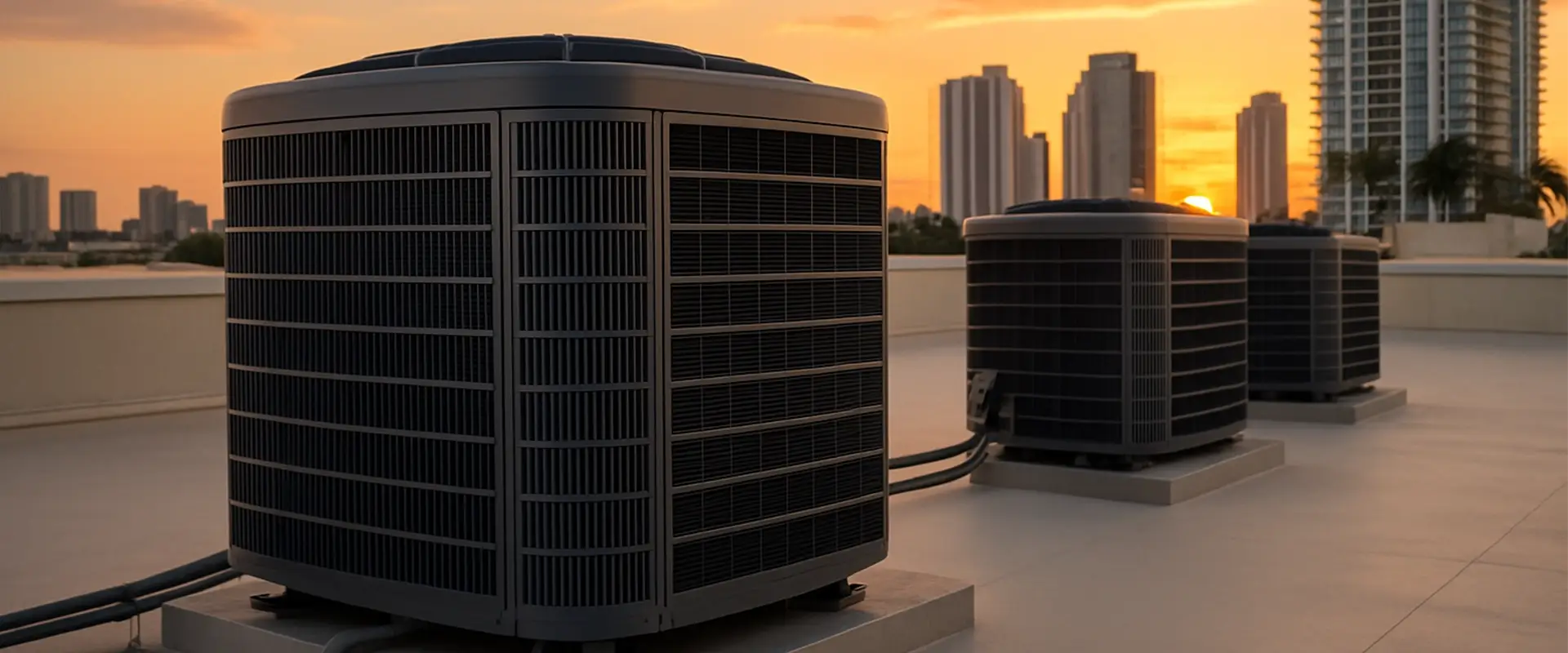 AC units on a South Florida rooftop at sunset